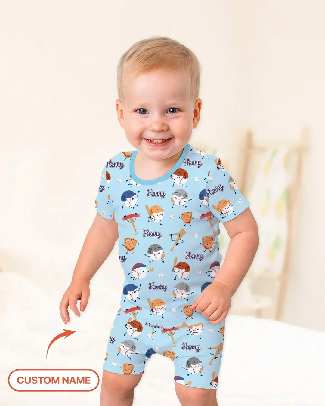 Custom Name Ballparl Family Matching Bamboo Two Piece Short Sleeve Shorts Pajama Set