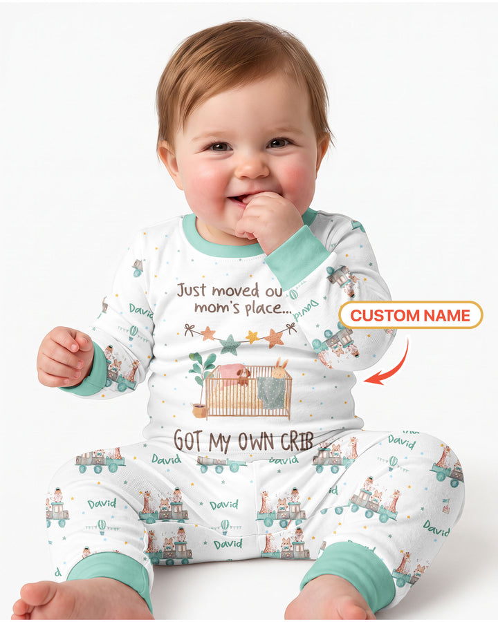 Custom Name Moved Out of My Mom's & Place Got My Own Crib Bamboo Two Piece Long Sleeve Pajama Set