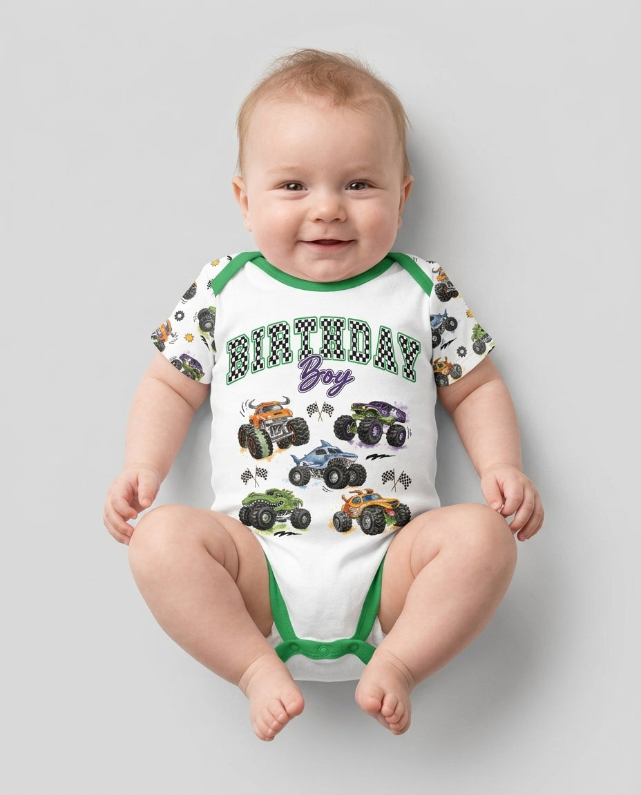 Personalized Monster Truck Birthday Bamboo Bodysuit