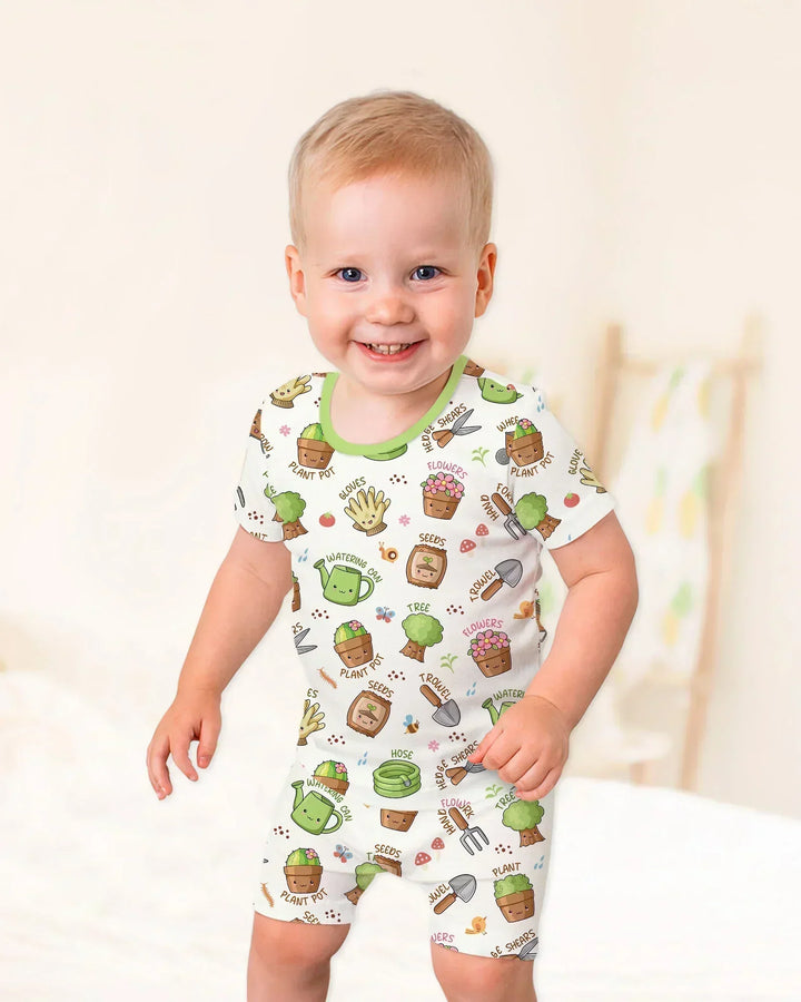 Kawaii Garden Crew Bamboo Two Piece Short Sleeve Shorts Pajama Set