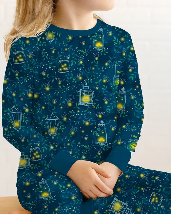 Conjunto de pijama de dos piezas de manga larga de bambú Firefly Evening Forest