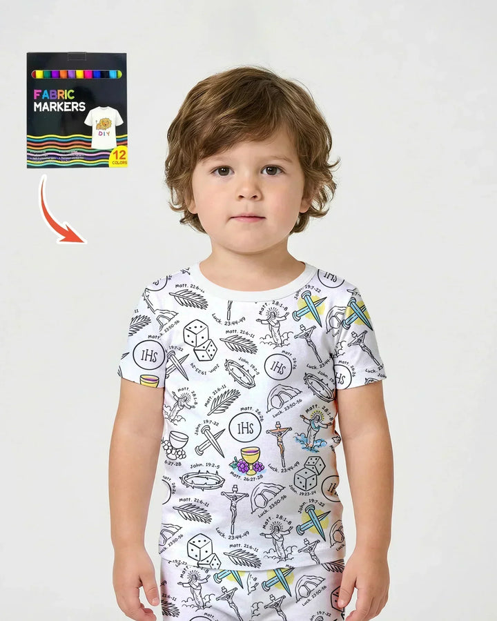 Easter Story Colorable Bamboo Two Piece Short Sleeve Shorts Pajama Set