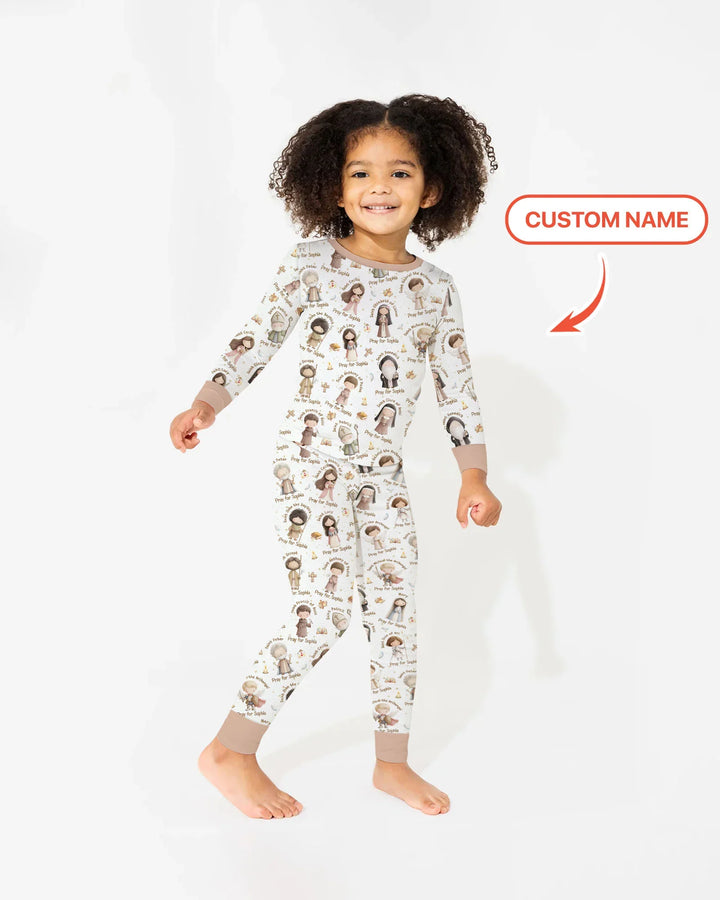 Pray For Me Custom Name Bamboo Two Piece Long Sleeve Pajama Set