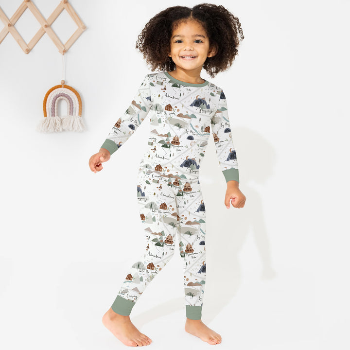 Camping Route Map Two Piece Long Sleeve Pajama Set