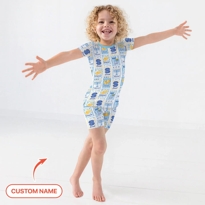 Light of Hanukkah Custom Name Two Piece Short Sleeve Shorts Pajama Set