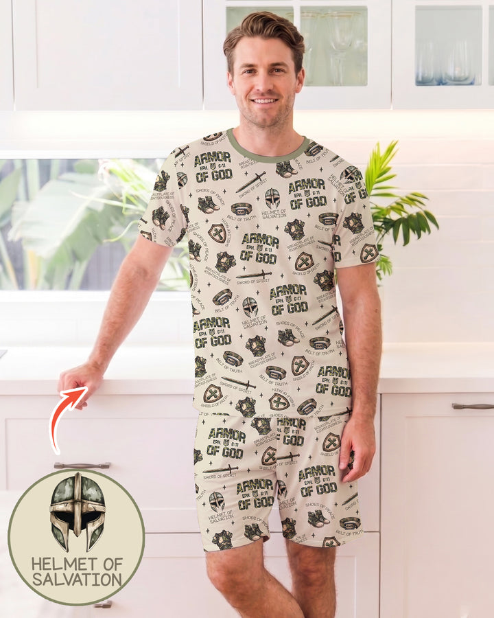 Camo Armor Of God Bamboo Men Short Sleeve Short Pajama Set