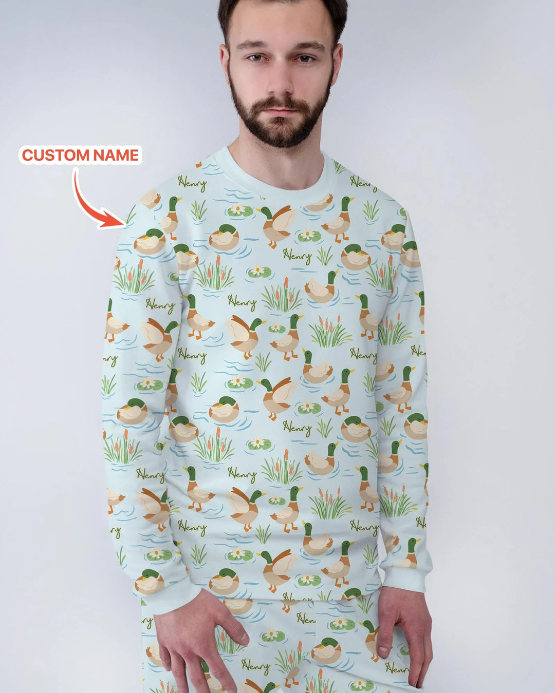 Pijama para hombre de pato ánade real de bambú personalizado