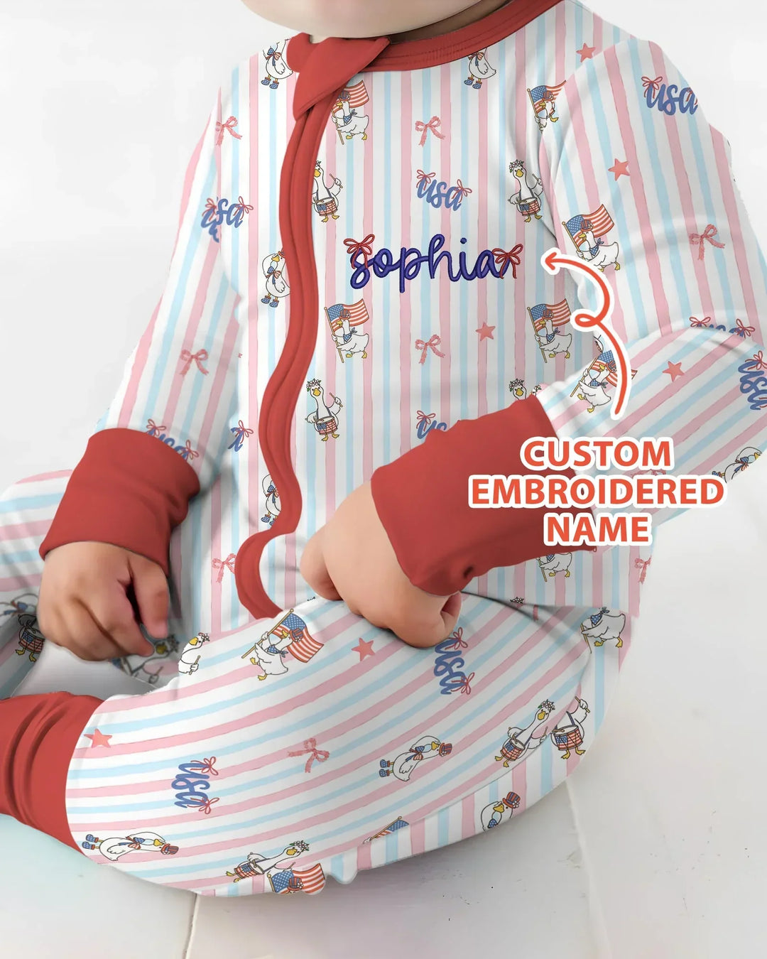 Personalized Cute Goose America 250 Embroidered Bamboo Convertible Zippy