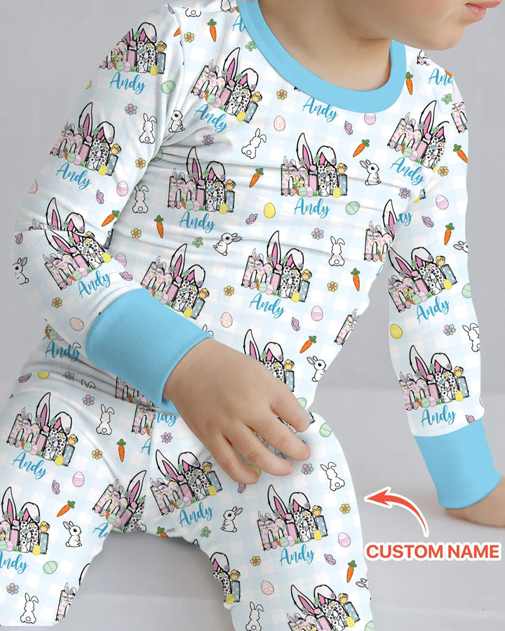 Custom Name Easter Family Matching Two Piece Long Sleeve Pajama Set