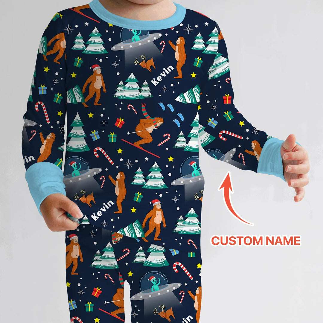Custom Christmas Bigfoot  Two Piece Long Sleeve Pajama Set