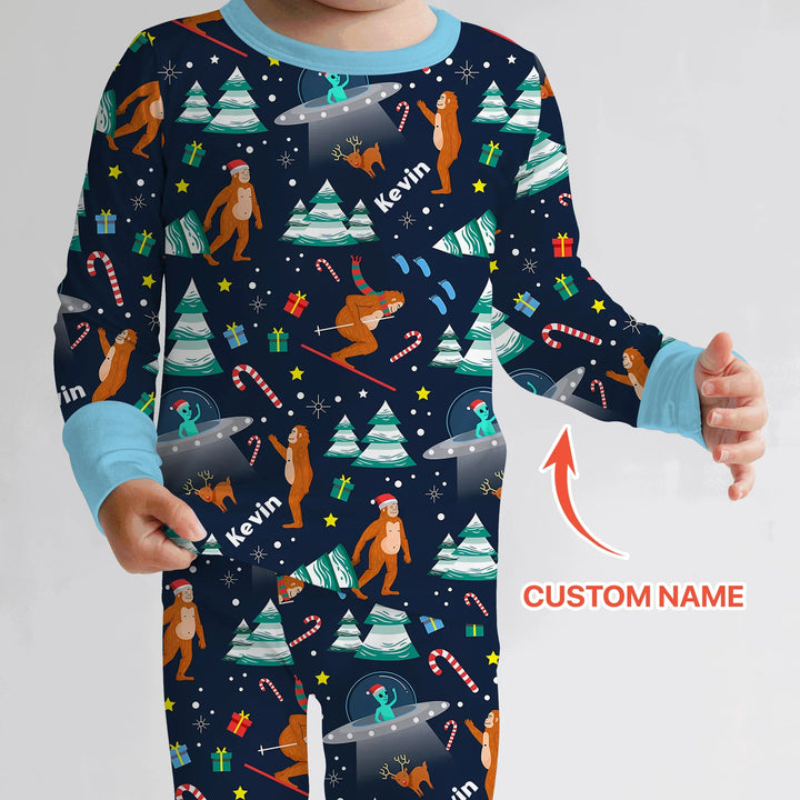 Custom Christmas Bigfoot  Two Piece Long Sleeve Pajama Set