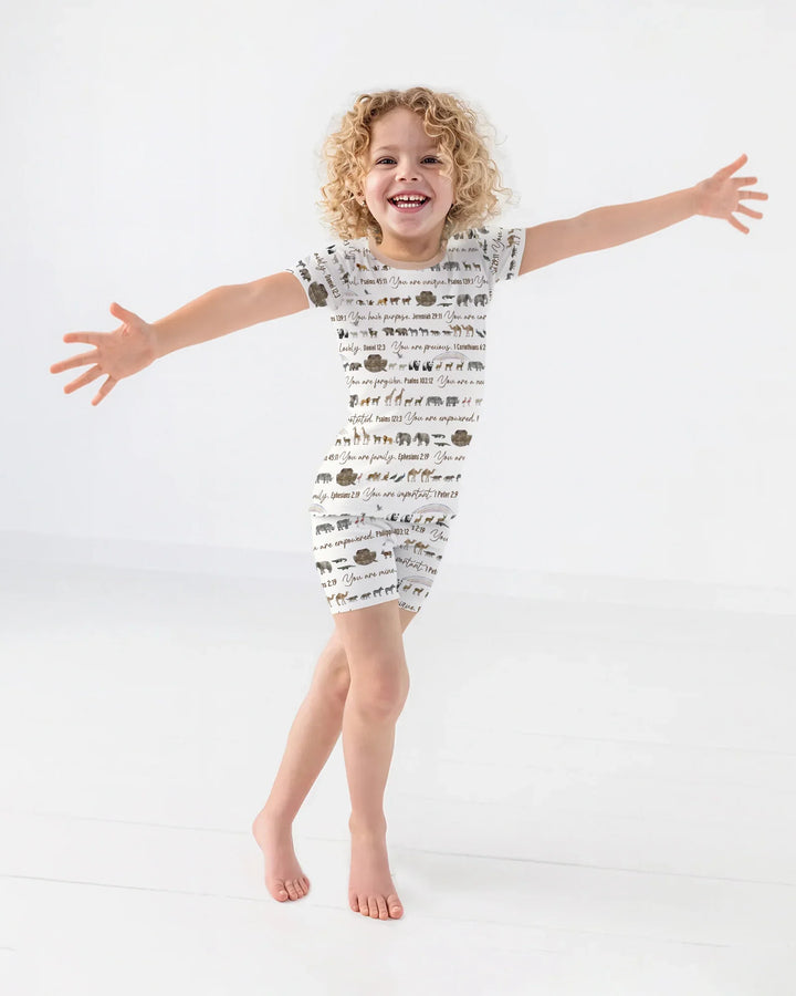 Biblical Noah's Ark Bamboo Two Piece Short Sleeve Shorts Pajama Set