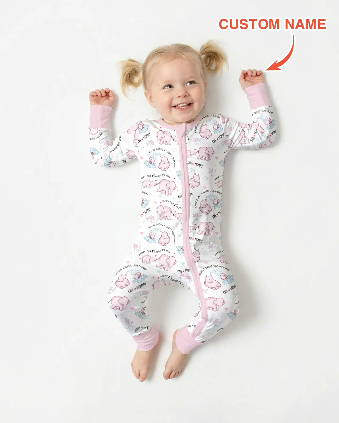 Custom Name Mother & Baby Elephant Convertible Zippy