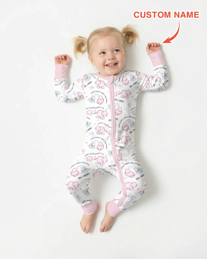 Custom Name Mother & Baby Elephant Convertible Zippy