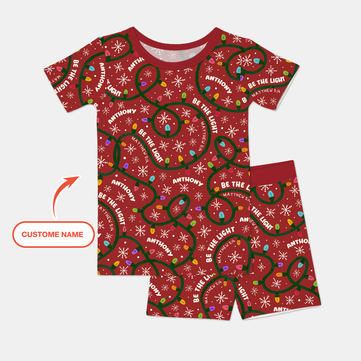 Custom Name Be The Light Christmas Two Piece Short Sleeve Shorts Pajama Set