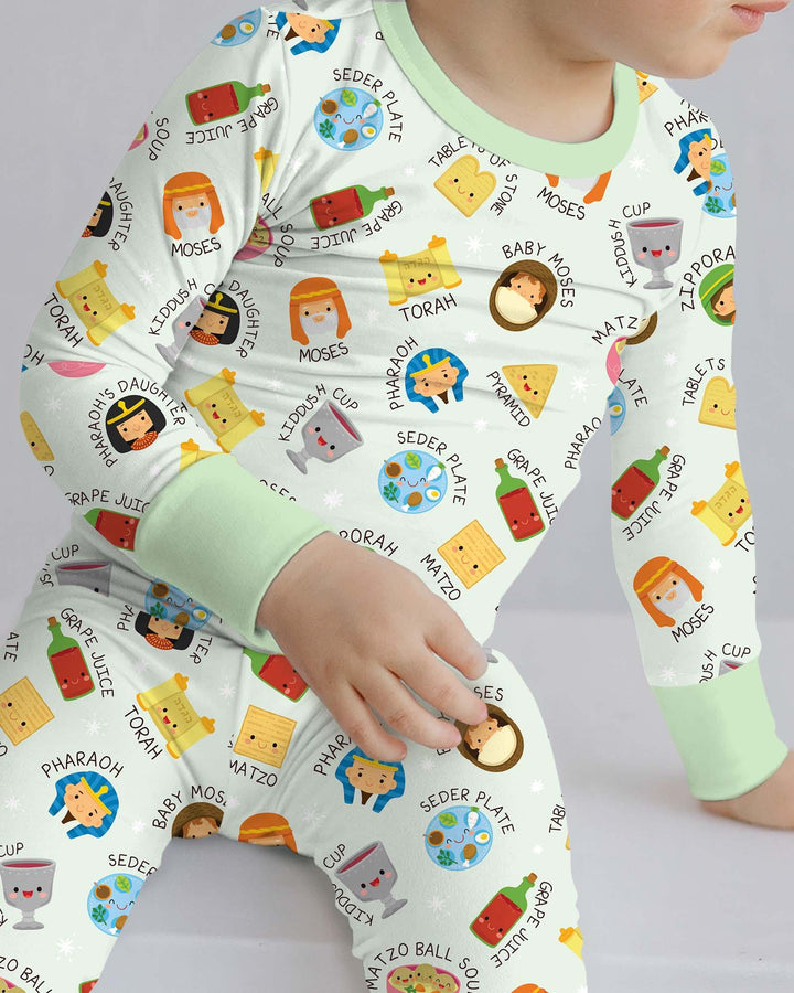 Cute Passover Characters Bamboo Two Piece Long Sleeve Pajama Set
