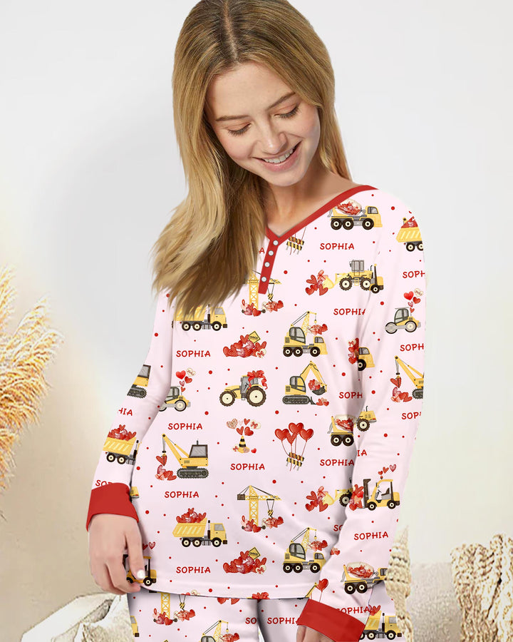 Custom Name Valentine Trucks Family Matching Women Pajama Set