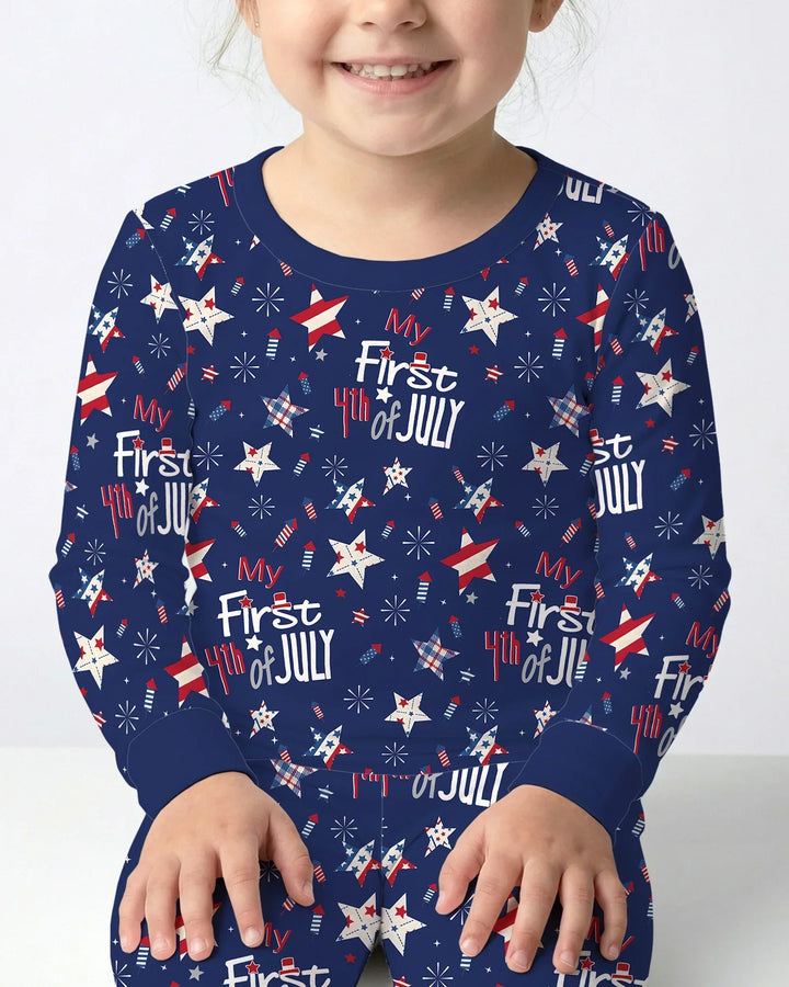 My First 4th of July Star Striped  Bamboo Two Piece Long Sleeve Pajama Set