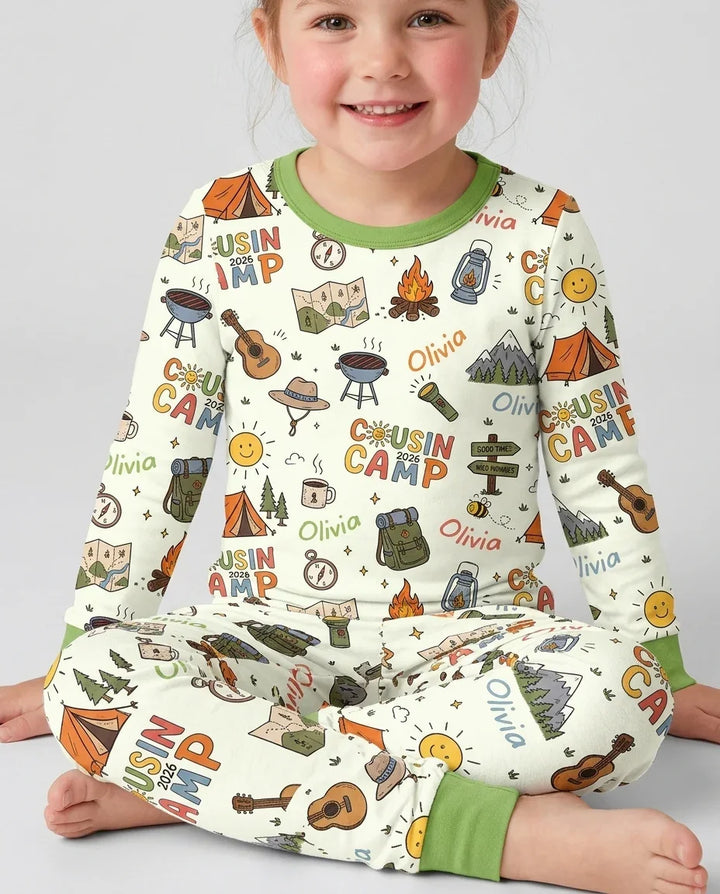 Custom Name Cousin Camp 2026 Bamboo Two Piece Long Sleeve Pajama Set