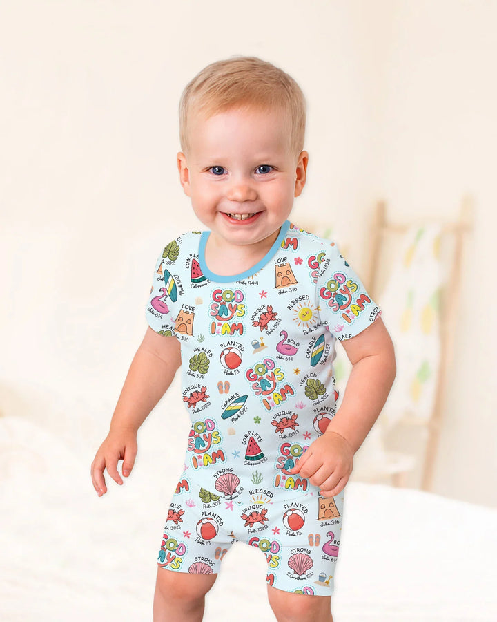 Template Zweiteiliges Pyjama-Set mit kurzen Ärmeln und Shorts