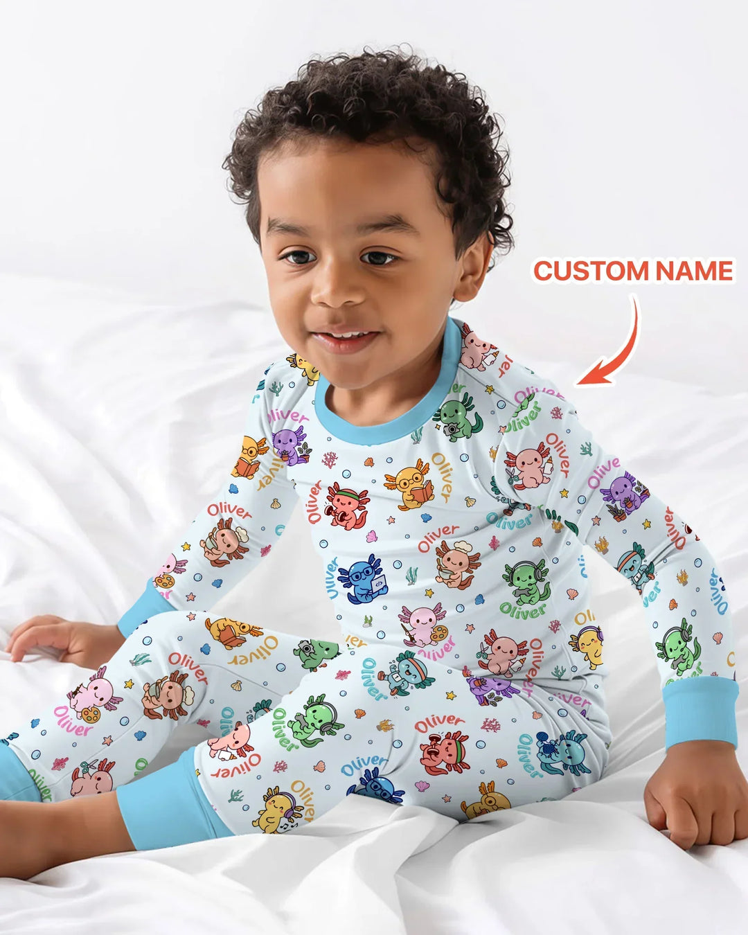 Custom Name Cute Hobby Axolotl Two Piece Long Sleeve Pajama Set