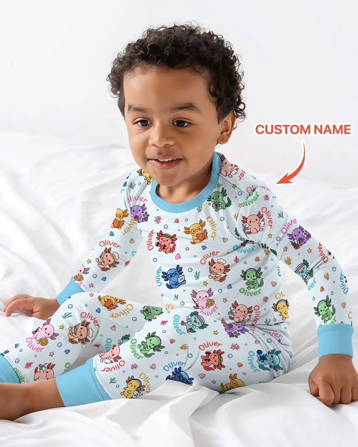 Custom Name Cute Hobby Axolotl Two Piece Long Sleeve Pajama Set