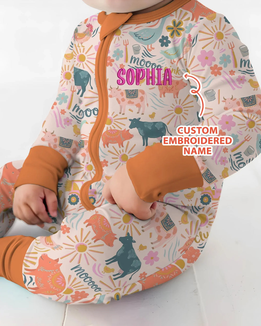 Custom Name Embroidered Colorful Farm Life Bamboo Convertible Zippy