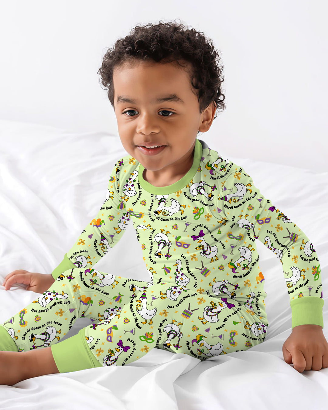 Mardi Gras Silly Goose Two Piece Long Sleeve Pajama Set
