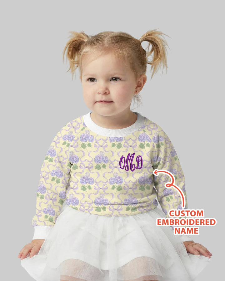 Personalisierbares Sweatshirt mit bestickter Hortensie „Welcome Home“ aus Bambus