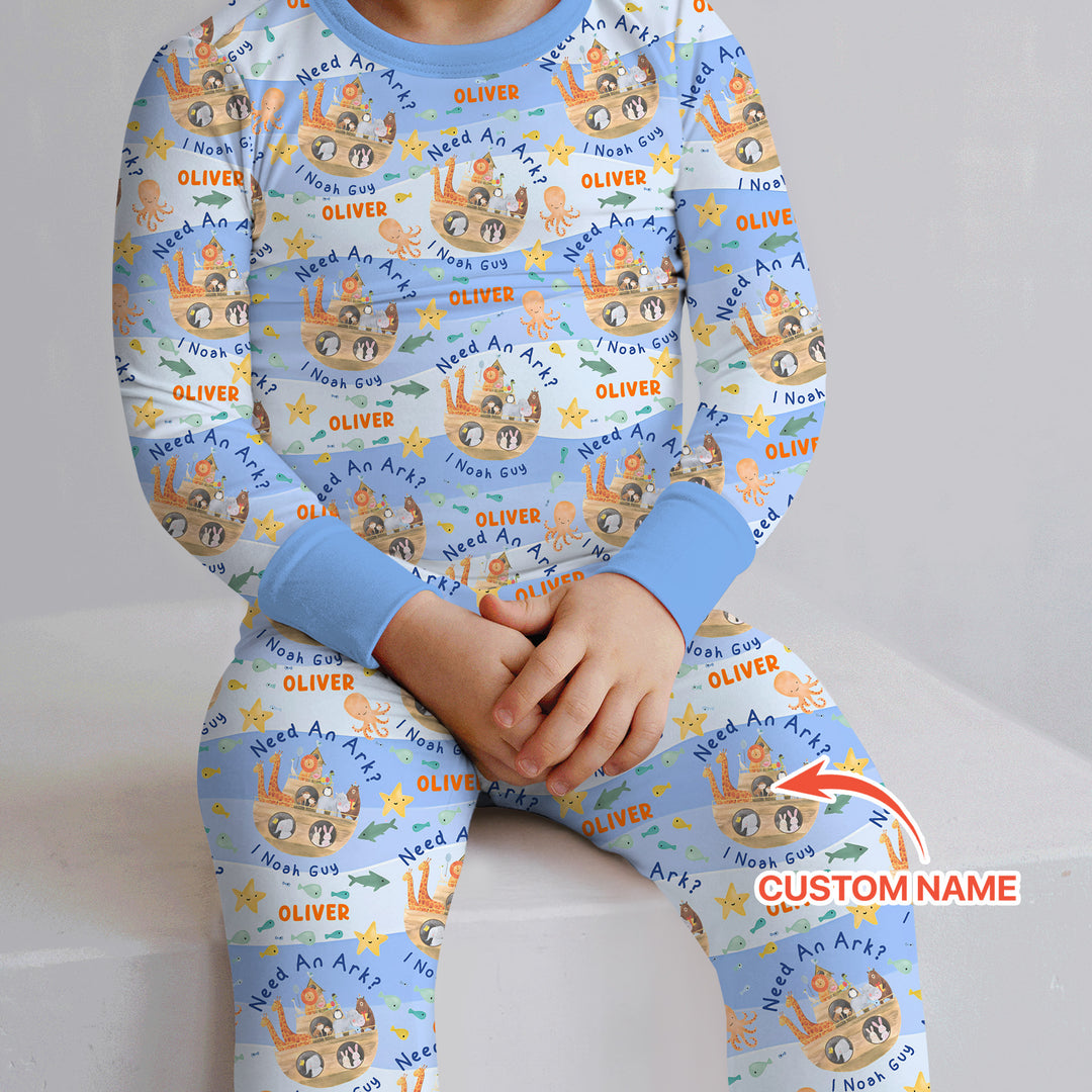 Noah’s Ark Custom Name Boy Two Piece Long Sleeve Pajama Set