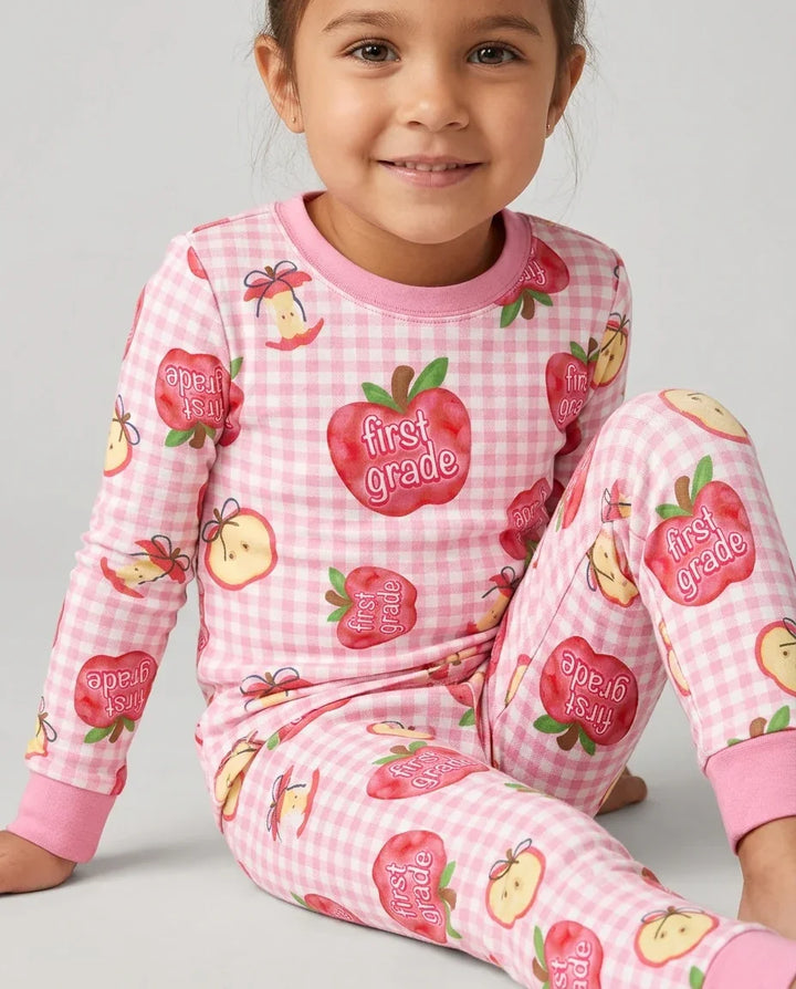 Custom School Grade Apple Days Bamboo Two Piece Long Sleeve Pajama Set