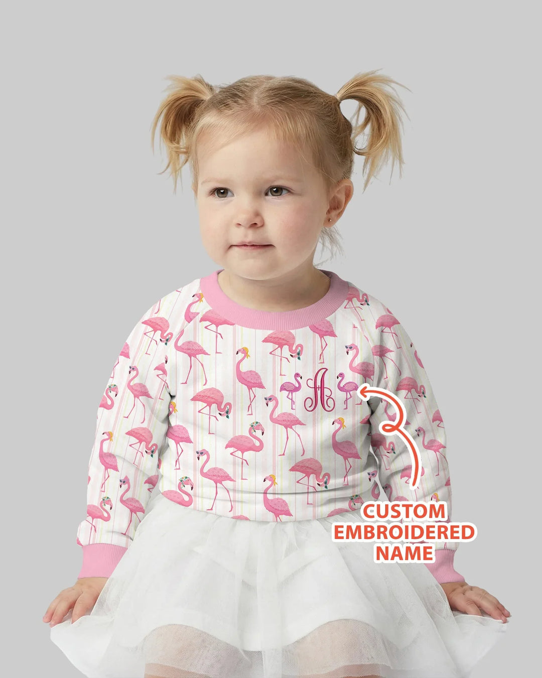 Custom Name Embroidered Flamingo Bamboo Crewneck Sweatshirt