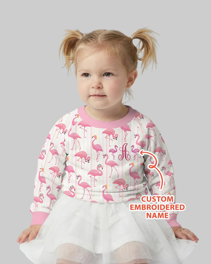 Custom Name Embroidered Flamingo Bamboo Crewneck Sweatshirt