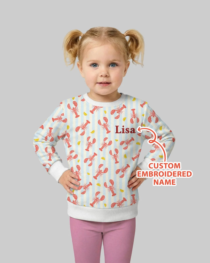 Sudadera con cuello redondo de bambú personalizada bordada con diseño de cangrejo de río para bebé