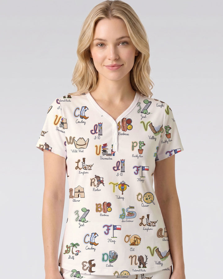 Texas Alphabet Bamboo Women Short Sleeve Short Pajama Set