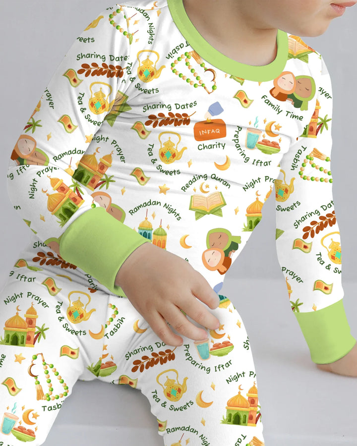 Ramadan Mubarak Matching Family Two Piece Long Sleeve Pajama Set