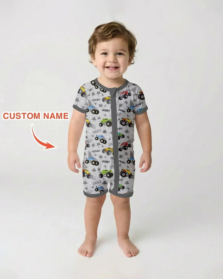 Monster Truck Dirt Jam Custom Name Daddy & Me Matching Shorty Zippy