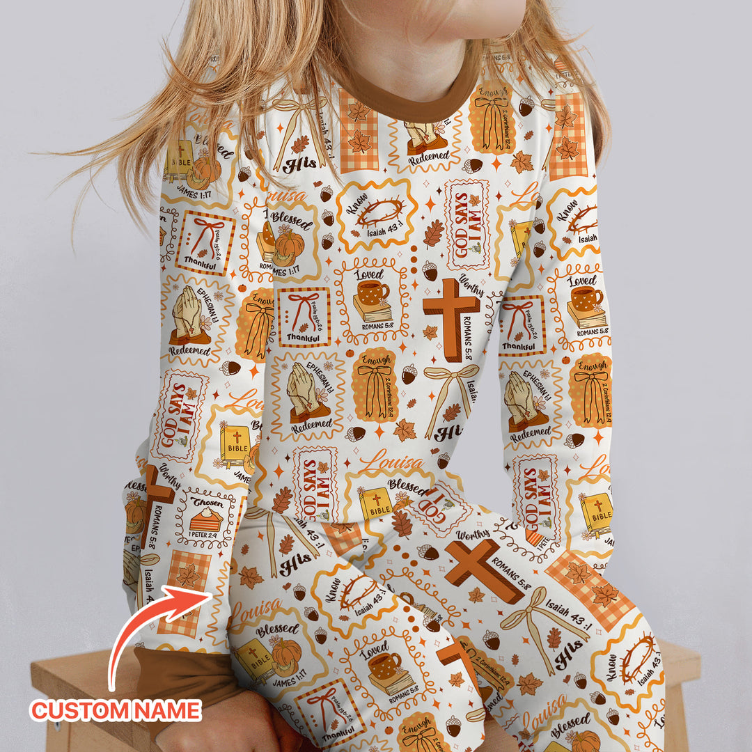 Custom Name I Am Thankful For Jesus Two Piece Long Sleeve Pajama Set , Custom Name I Am Thankful For Jesus Two Piece Long Sleeve Pajama Set - 12-18M