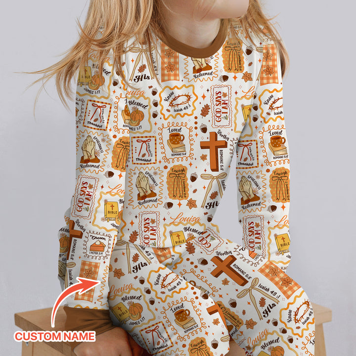 Custom Name I Am Thankful For Jesus Two Piece Long Sleeve Pajama Set , Custom Name I Am Thankful For Jesus Two Piece Long Sleeve Pajama Set - 12-18M