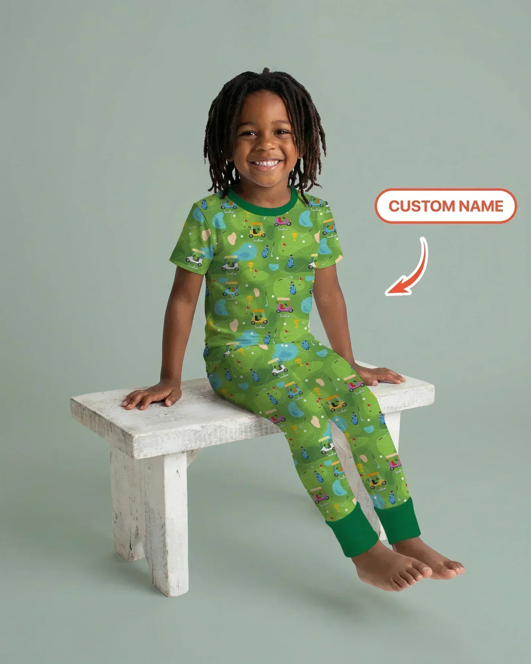 Custom Name Golf Season Family Matching Bamboo Two Piece Short Sleeve Pajama Set