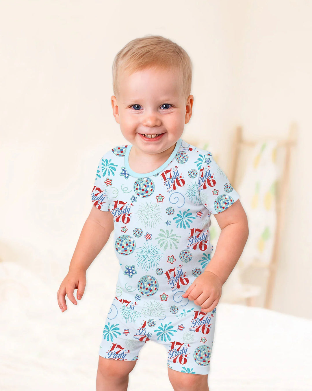 Land Of Free Family Matching Bamboo Two Piece Short Sleeve Shorts Pajama Set
