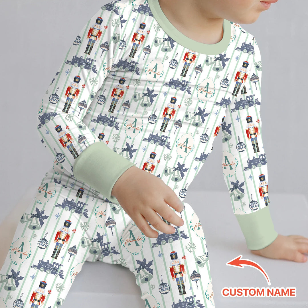 Custom Nutcracker Medium Blue Two Piece Long Sleeve Pajama Set , Custom Nutcracker Medium Blue Two Piece Long Sleeve Pajama Set - 12-18M