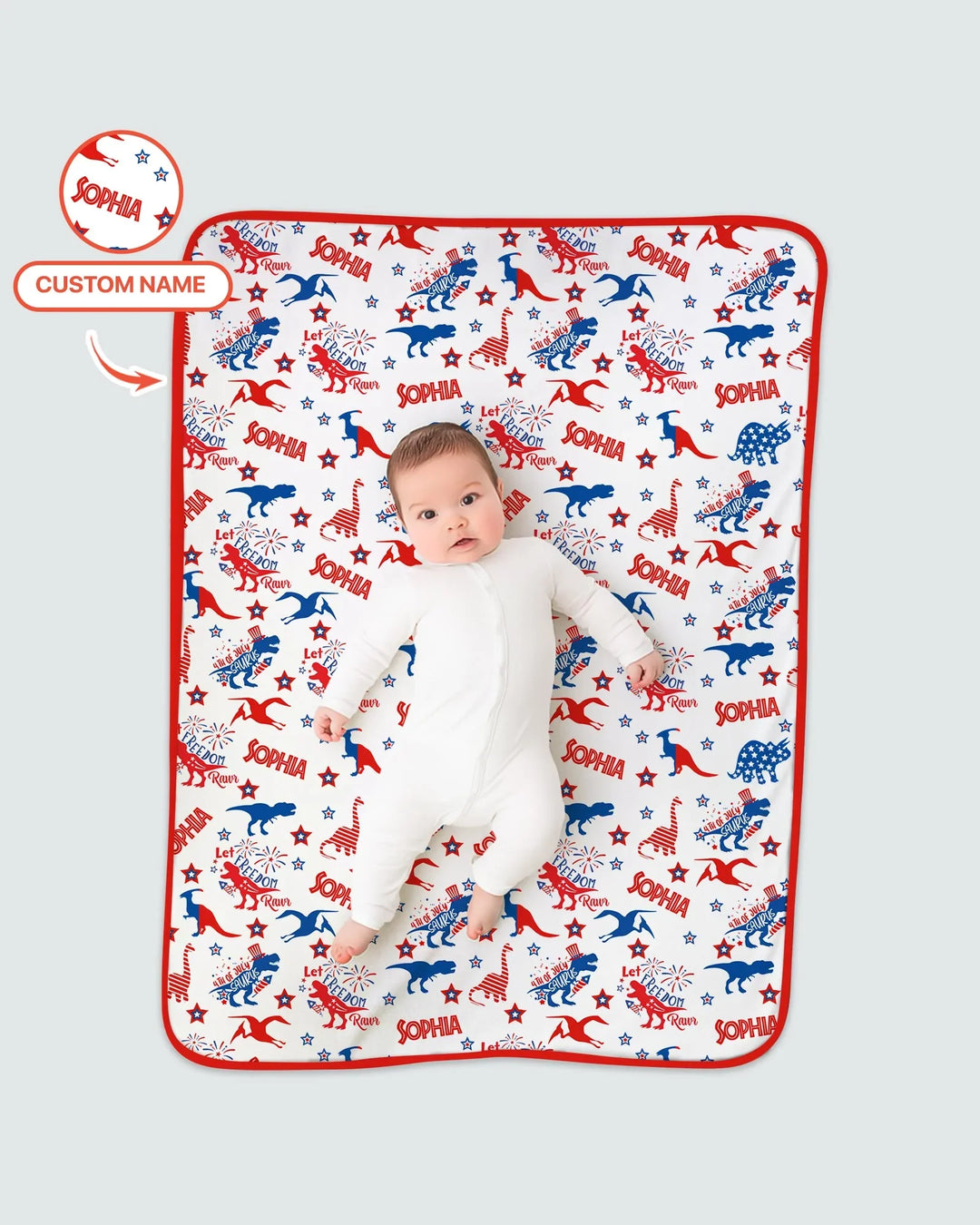 Custom Name Patriotic Dinosaur Bamboo Blanket