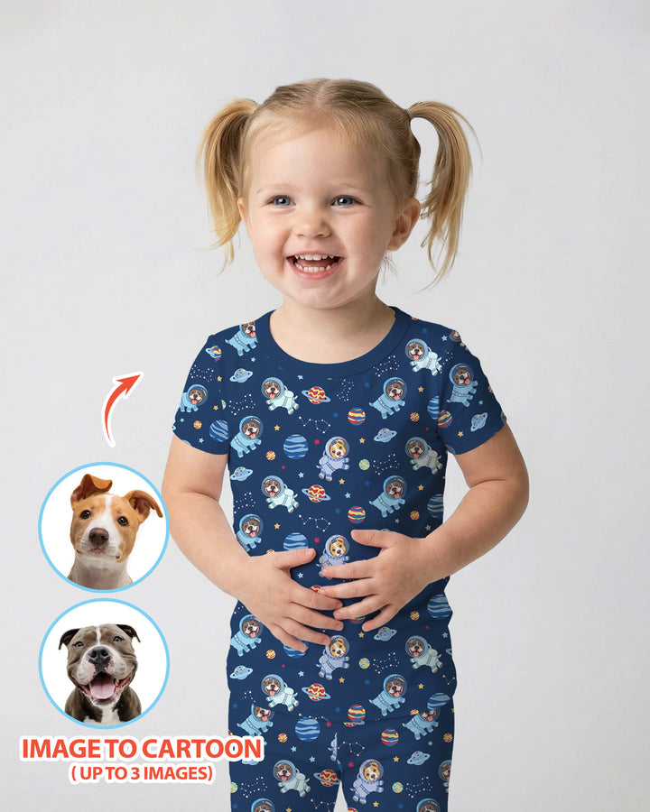 Astronaut Custom Pet Image Family Matching Bamboo Two Piece Short Sleeve Pajama Set