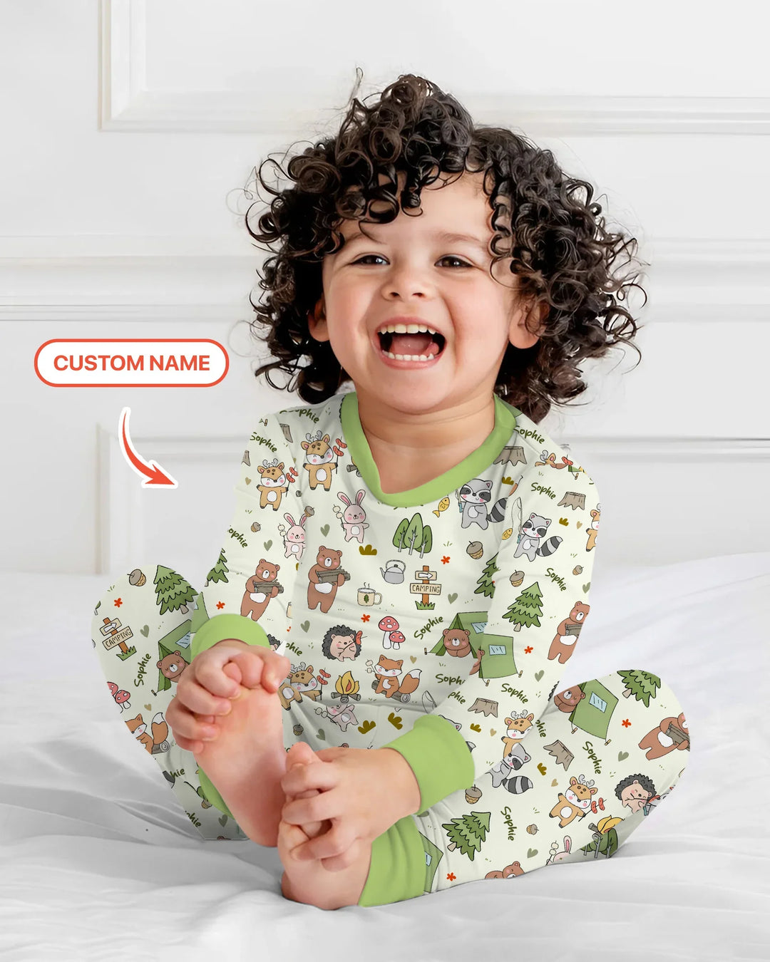 Custom Name Little Camp Buddies Bamboo Two Piece Long Sleeve Pajama Set