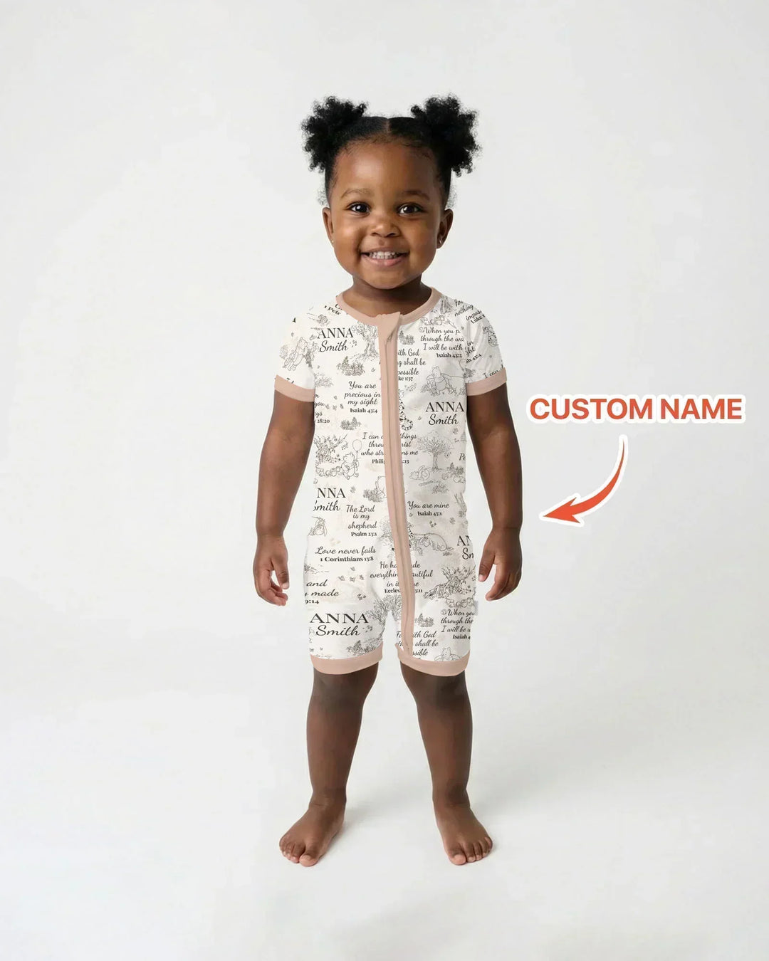 Classic Bear Bible Verse Custom Name Bamboo Shorty Zippy