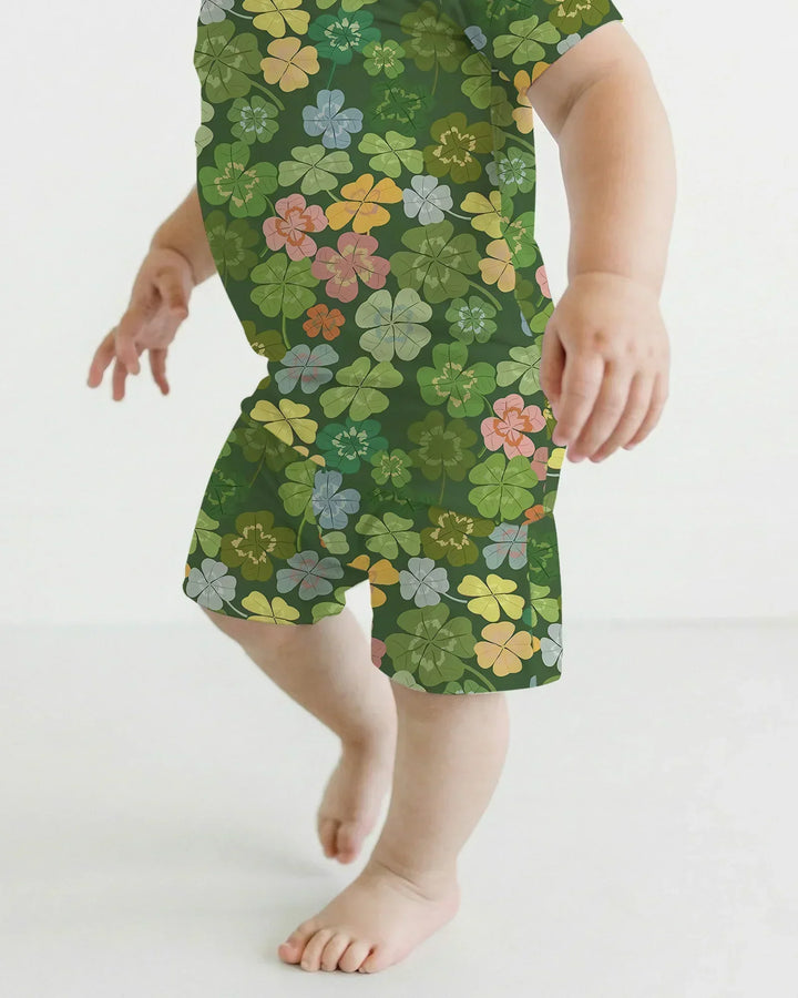 Lucky 4 Leaf Clover Two Piece Short Sleeve Shorts Pajama Set