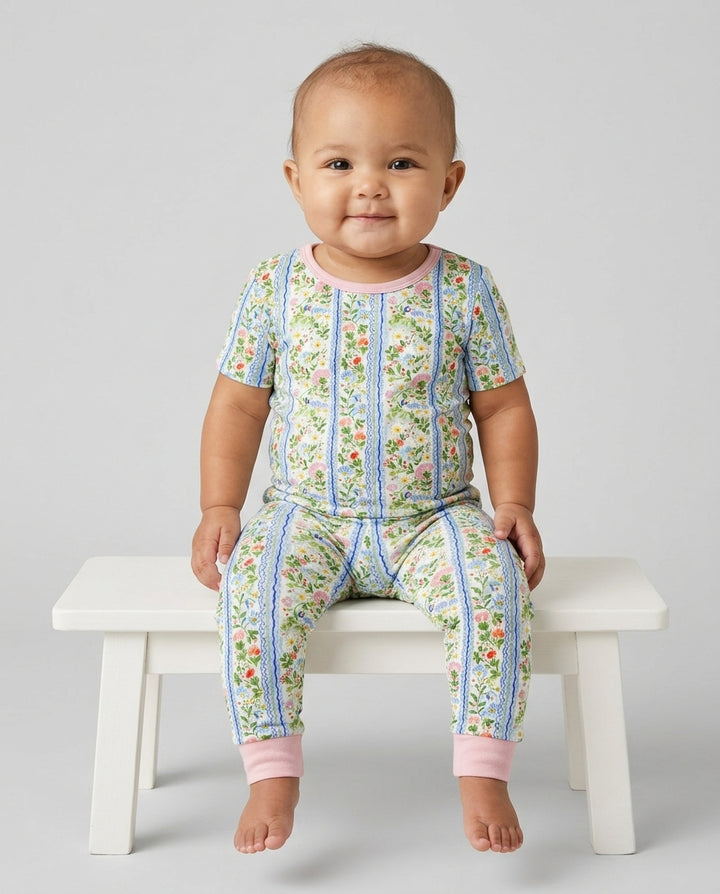 Paste Floral Girl Bamboo Two Piece Short Sleeve Pajama Set