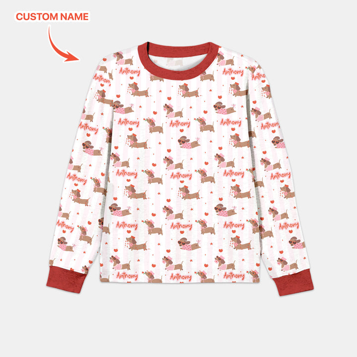 Custom Name Valentine Dachshund Family Matching Men's Pajama Set