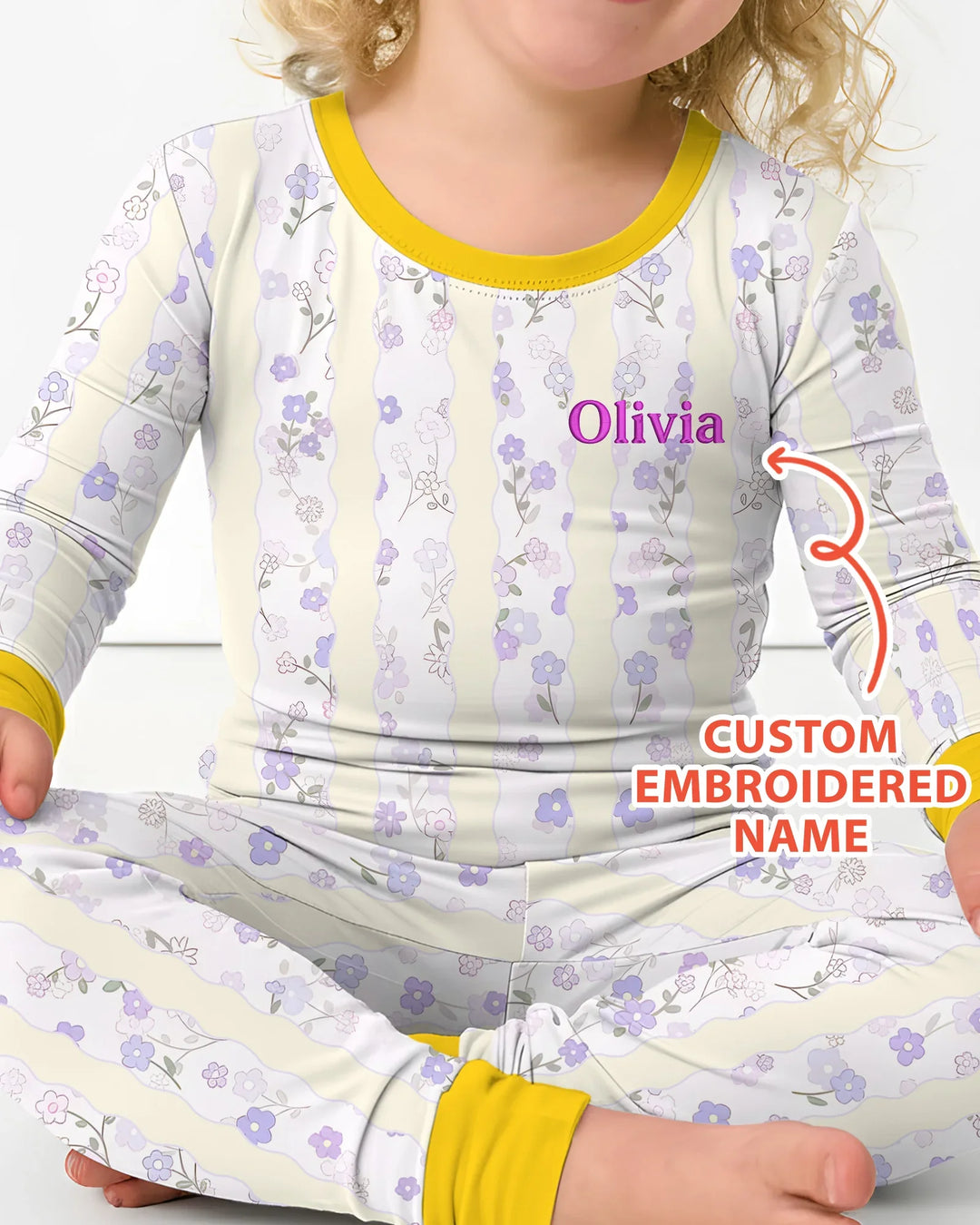 Custom Embroidered First Mother's Day Mommy And Me Bamboo Two Piece Long Sleeve Pajama Set